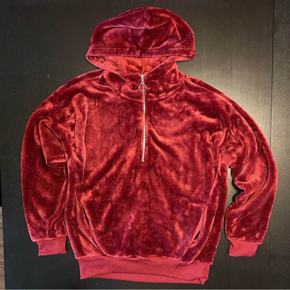 Ardene Red Zip Up Sweater Luxurious Velvet Texture